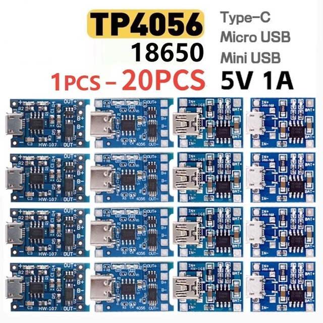 Micro Type-c USB 5V 1A TP4056 Lithium Battery Charger Module Charging Board With Protection Dual Functions Current Protection