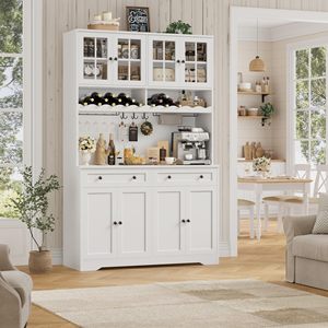 Armoire de rangement de cuisine moderne SENYU blanche avec étagères ouvertes, tiroirs et portes pour l'organisation du garde-manger, 75,4 po H - Product Image 6