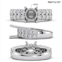 Bague semi-montée glamour en or blanc massif 18 carats, double rangée pavée de diamants naturels, bande épaisse, vente en gros directe usine Chine