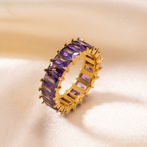 Anillos de Acero Inoxidable Chapados en Oro de 18k con Circonitas Cúbicas <span class=keywords><strong>AAA</strong></span> de Alta Gama, Resistentes al Deslustre, con Diseño Baguette, a la Moda, Impermeables, Joyería de Oro - Product Image 2