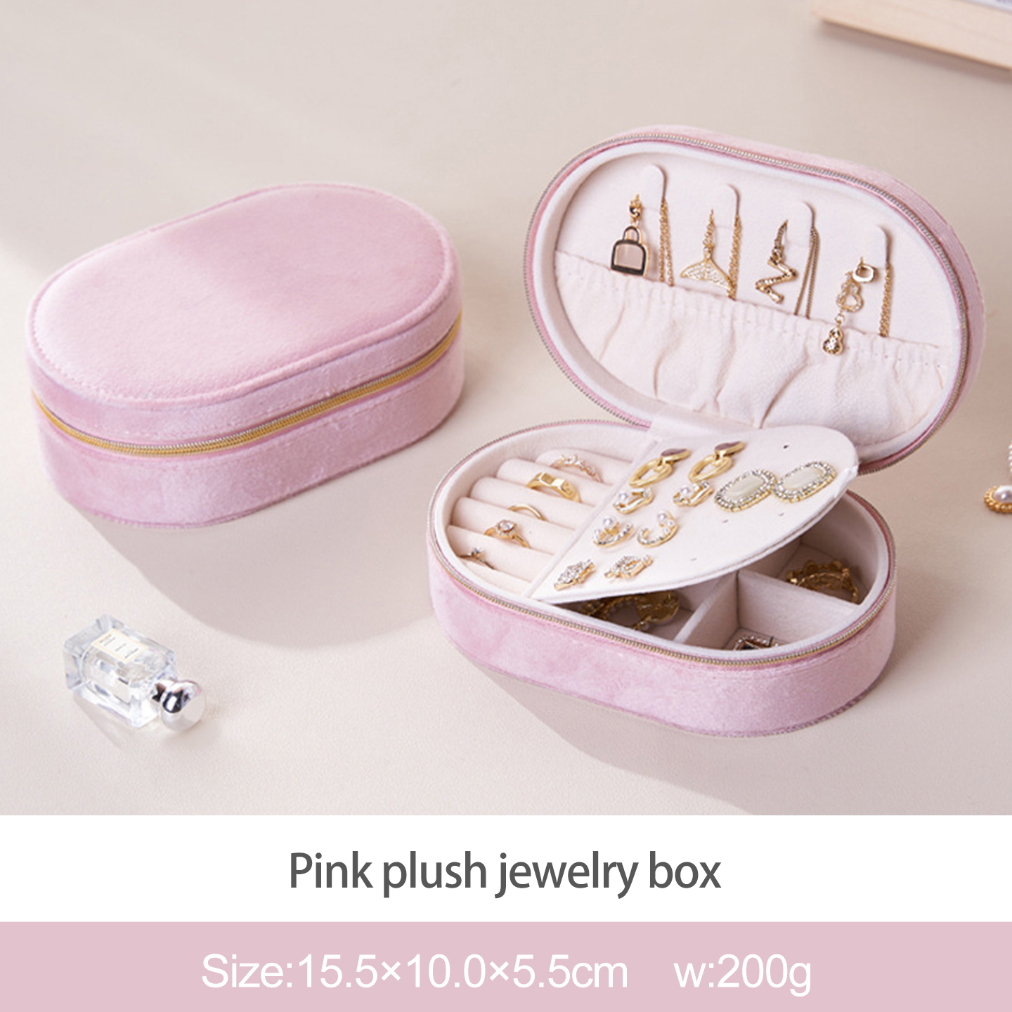 Boîte à bijoux en peluche rose