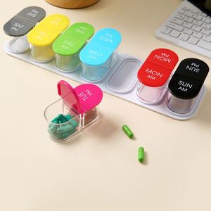 Pilulier Moderne Portable en Plastique Grande Capacité pour Rangement Domestique, 7 Jours par Semaine, 14 Compartiments, Médicaments Matin et Soir, Imprimé UV - Product Image 1