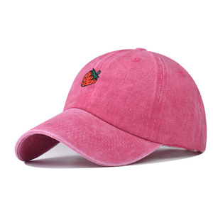 Nouvelle Arrivée Casquette de Baseball <span class=keywords><strong>Femme</strong></span> Effet Délavé Fraise, Style Trucker Tendance pour l'Extérieur, Polyvalente et Réglable, Protection Solaire avec Broderie 3D - Product Image 3