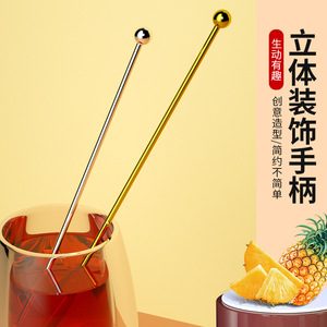 Varilla agitadora de acero inoxidable con mango largo, reutilizable para mezclar café, cócteles y bebidas en bares. - Product Image 4