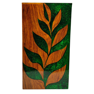 Super Selling Wooden Cremation Urn with Green Resin Leaf Design Memorial Urn <b>Box</b> <b>for</b> <b>Ashes</b> Funeral Keepsake Home - Product Image 3