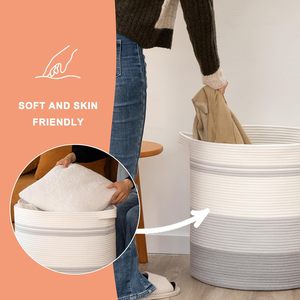 80 एल लॉन्ड्री बास्केट हैंडल के साथ, लिविंग रूम के लिए सजावटी कंबल टोकरी, बुने भंडारण टोकरी - Product Image 6