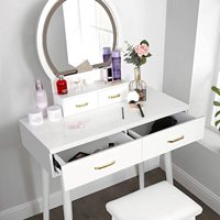 Table de maquillage moderne à 4 tiroirs avec miroir éclairé, table de maquillage en bois avec rangement pour chambre à coucher ou salle de bain