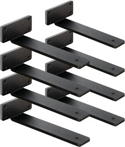 Soportes de Pared Flotantes <span class=keywords><strong>Invisibles</strong></span> Personalizados de 8x6x4 Pulgadas, Forma de L, Metal Negro con Recubrimiento en Polvo, 5mm de Grosor, para Muebles del Hogar - Product Image 2
