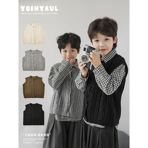 Gilet <span class=keywords><strong>pull</strong></span> à col roulé rétro pour garçons automne nouveau Cardigan tricoté pour enfants beau - Product Image 1