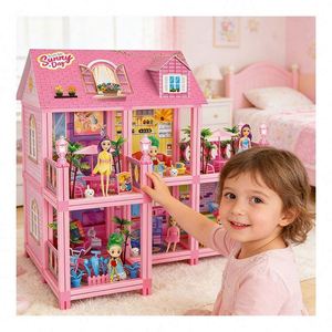 Indoor Pretend <b>Play</b> Villa Houses With Bedroom <b>Kitchen</b> Bathroom Furniture Gift for Kids Girls Boys - Product Image 5
