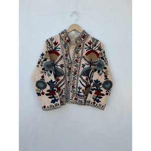 Chaqueta elegante de invierno con diseño Suzani para mujer, elegante Abrigo acolchado XL, bordado desmontable, estampado, cremallera de algodón Regular - Product Image 5