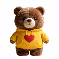 Ours brun moelleux avec sweat à capuche jaune, jouet en peluche animal, ours brun foncé personnalisé, jouet en peluche animal moelleux