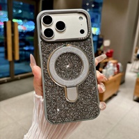 Luxe Bling Diamant Magnetische TPU+PC Stootvaste Case voor 17 16 15 14 Pro Max Glitter Strass Verborgen Ringhouder