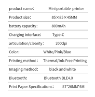 Mini imprimante portable X6, imprimante thermique sans fil BT, imprimante d'étiquettes adhésives pour le bureau et les études