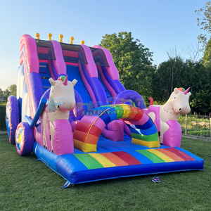 Tobogán inflable de unicornio arcoíris, carrito de unicornio, tobogán inflable doble de calidad comercial, casa de brinco para niños - Product Image 2