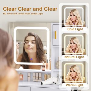 <span class=keywords><strong>Tocador</strong></span> con espejo <span class=keywords><strong>de</strong></span> luz LED y estación <span class=keywords><strong>de</strong></span> carga, juego <span class=keywords><strong>de</strong></span> <span class=keywords><strong>tocador</strong></span> pequeño, <span class=keywords><strong>tocador</strong></span> para mujer con taburete <span class=keywords><strong>de</strong></span> almacenamiento - Product Image 6