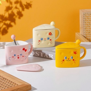 Swiss Cheese or Cookie Inspired <b>Ceramic</b> <b>Mug</b> With Cup Cover Unique Handcrafted Design for Gift Triangle Coffee <b>Mug</b> - Product Image 1