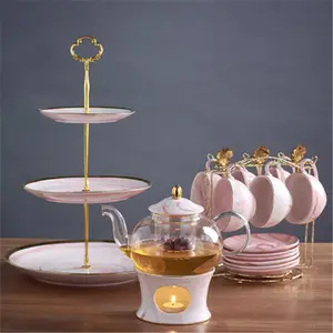 Westerse Grace Roze Kleur Royal 14 Pcs Porselein Thee Koffie Set Voor Bruiloften