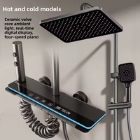 Système de bain thermostatique intelligent à affichage LED, finition or poli, touches piano, jets de massage céramiques à effet pluie douce, robinetterie murale