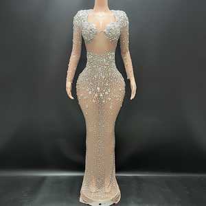 Abito da Festa Lungo con Stampa Glitterata Argento Cristallino Elegante Abbigliamento da Sera per Donne <span class=keywords><strong>Ballo</strong></span> da Sala Taglia Unica - Product Image 2