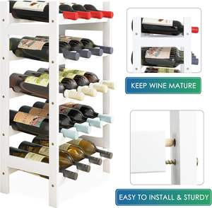 Casier à vin en <span class=keywords><strong>bambou</strong></span> à 5 niveaux, support d'affichage de 20 bouteilles, étagères de rangement en bois pour cuisine, garde-manger, cave, bar, blanc - Product Image 6