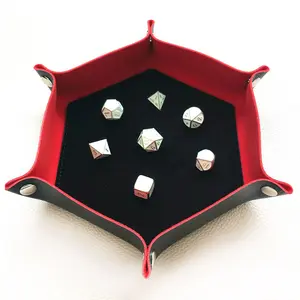 Khay Đựng Xúc Xắc Bằng Da Và Nhung Hình Lục Giác Bescon, Giá Đỡ Xúc Xắc Di Động Cho DND, RPG, MTG Dice Gaming, Đen & Đỏ