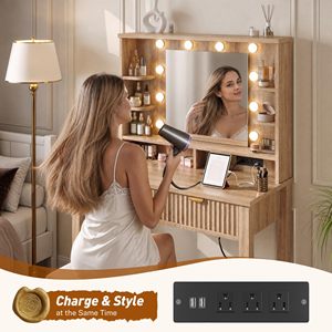 SENYU - Tocador Moderno de Madera con Espejo LED, 31.4x54.4x15.6 Pulgadas, Cajones de Almacenamiento, para Dormitorio - Product Image 2