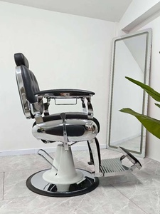 Sillón de Barbería de Cuero Sintético Negro Resistente, con Reposacabezas y Reposapiés Ajustables, Diseño Reclinable, Costuras en Diamante, para Salón - Product Image 5