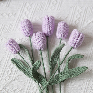 Bouquet tissé à la main produit fini tulipe émule fleur au crochet <span class=keywords><strong>maison</strong></span> bricolage tricot fleur éternelle cadeau Saint Valentin présent - Product Image 6
