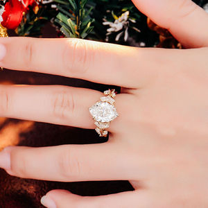 Bague en diamant synthétique 2ct 3ct, bague de fiançailles taille marquise, ensemble de bagues de mariage en diamant, or 18 carats avec diamant - Product Image 1