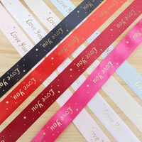 Pita Satin Poliester Cetak Hot Stamping Love You, Gulungan Pita untuk Kemasan Bunga, Pita untuk Hari Valentine
