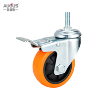 Roulettes pivotantes en polyuréthane PU orange de 75 mm, 100 mm et 125 mm pour chariot industriel, fabriquées par un fabricant international.