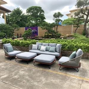 高級屋外ロープソファセットホテルガーデン用ロープ織りメルバウ/チークシート無垢材屋外ロープソファ - Product Image 5