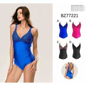 Costume da bagno intero da donna taglie forti con scollo a V, arricciato, controllo pancia, senza schienale, per l'estate e la spiaggia, all'ingrosso, nuovo BZ77221 - Product Image 1