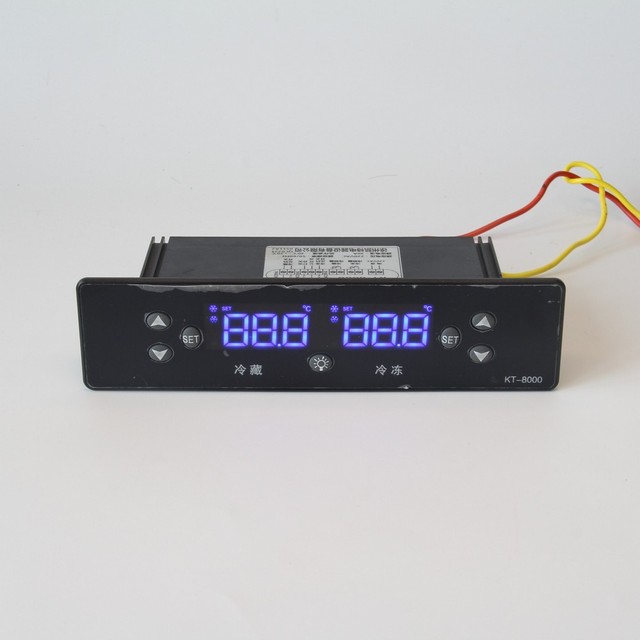 KT-8000LF Large Panel Programmable Digital Display Temperature Controller manages 3 loads, 2 compressors and 1 lighting unit.