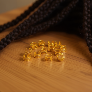 Anelli per capelli per trecce e dreadlocks 6x8mm 15 pezzi colore oro - Product Image 2