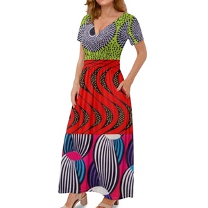Vente en gros <span class=keywords><strong>Robe</strong></span> de mariée longue à manches courtes imprimée <span class=keywords><strong>wax</strong></span> africain Belles robes confortables a-ligne imprimées écologiques personnalisées pour femmes - Product Image 2