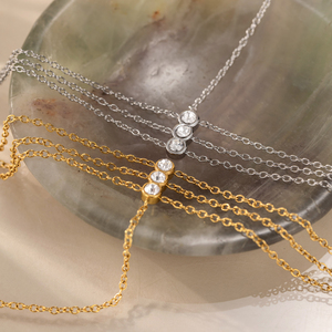Pulsera JF <span class=keywords><strong>con</strong></span> Circonitas Blancas, Cadena de Mano de Tres Capas, Anillo de Dedo, Pulsera para Mujer, Joyería Impermeable para Vacaciones - Product Image 4