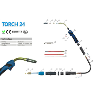 RHK <span class=keywords><strong>CE</strong></span> Giấy Chứng Nhận MB24 <span class=keywords><strong>Gas</strong></span> Làm Mát 3M 4M 5M 250Amp <span class=keywords><strong>Gas</strong></span> Làm Mát Bằng CO2 MIG Hàn <span class=keywords><strong>Torch</strong></span> Với Euro Adapter - Product Image 6