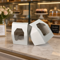 Boîtes à cupcakes rigides jetables blanches avec fenêtre transparente et poignée, en carton imprimé sur mesure, pour 6 cupcakes, pour lait et huile d'olive