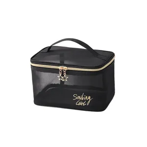 Sac de maquillage de voyage personnalisé de haute qualité, pochette de rangement, sac cosmétique en nylon à mailles, sac de maquillage pour femme - Product Image 3