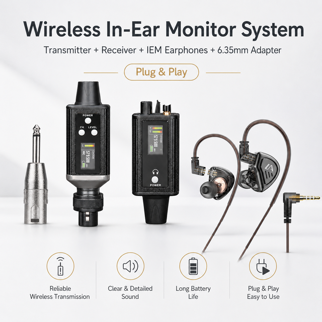EM-8RA Portable In-Ear Monitor System Professional for Live Stage, Band Rehearsal, Home Studio, Events