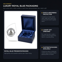 Jam Meja Kristal Kustom Hadiah Pernikahan Dekorasi Meja OEM ODM Kotak Hadiah Biru