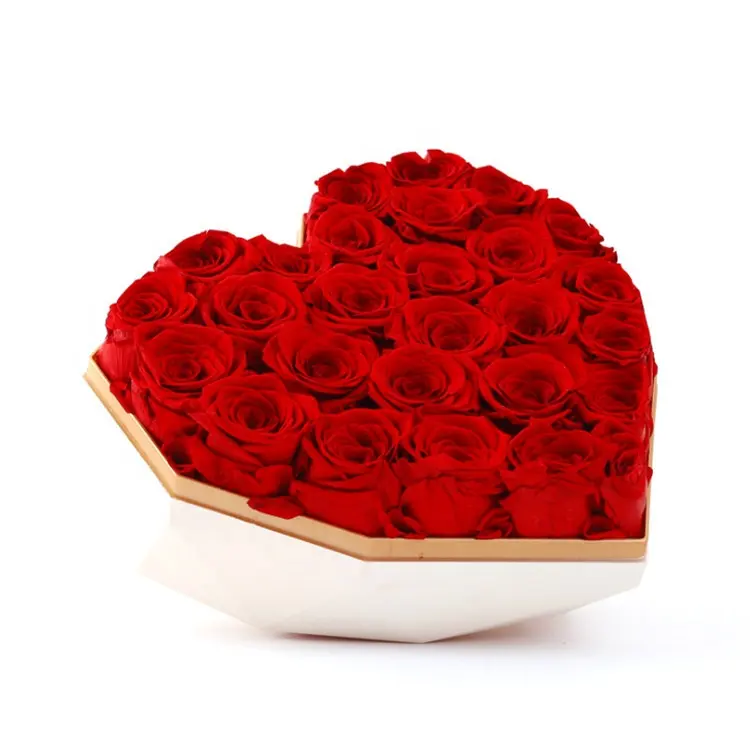 Hot selling luxurious Valentine's day gifts diamond heart eternal roses flower preserved roses in a heart shape box