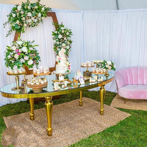 Dining Room Gold Stainless Steel Mirror Glass Top <strong>Table</strong> for Wedding - Product Image 4