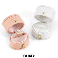 Boîte à bagues en lin mini personnalisée avec logo, boîte à bijoux ovale vintage, boîte à bijoux portable pour l'affichage des bagues de fiançailles et de mariage