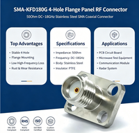 Conector Coaxial de Microondas SMA-KFD180G1 de 4 Orificios para Instalación con Brida, 50 Ohmios, Acero Inoxidable, Aislamiento de PTFE