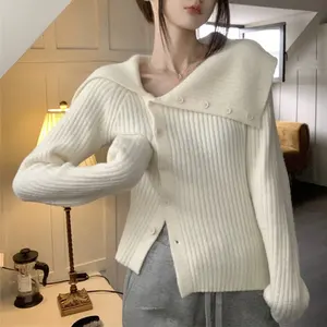 cis cardigan sweater manufacture oem/odm custom drop shoulder design irregularity button neck knitted women's sweaters