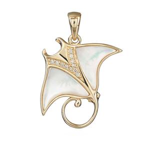 Pendentif Raie Manta en Argent 925 et Or 14 carats, Bijou Vie Marine Tropicale des <span class=keywords><strong>Caraïbes</strong></span> avec Nacre Naturelle (MOP) - Product Image 1