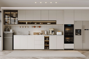 Meuble de cuisine haute brillance design de luxe avec bande LED intégrée, compatibilité appareils électroménagers, rangement modulaire moderne pour villa/appartement - Product Image 3